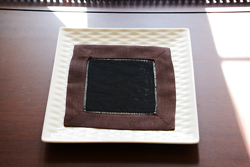 Multicolor Hemstitch Cocktail Napkin 6". Black & Chocolate